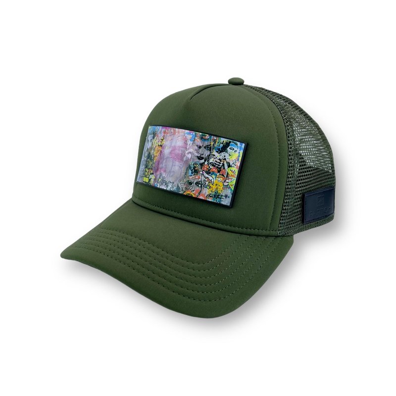 Partch Dreams Art Trucker Hat Kaki With Removable Clip In Green