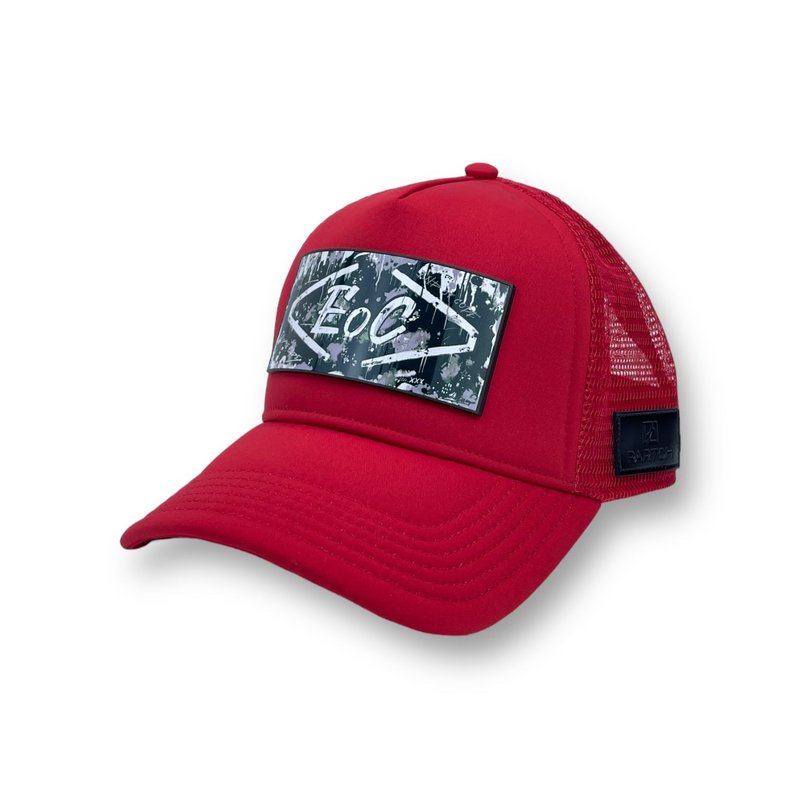 Partch End Of Code Trucker Hat Red Removable Art