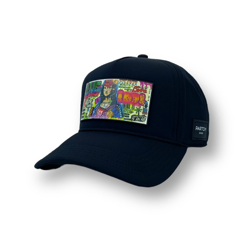Partch Mona Art Removable Full Fabric Trucker Hat In Black
