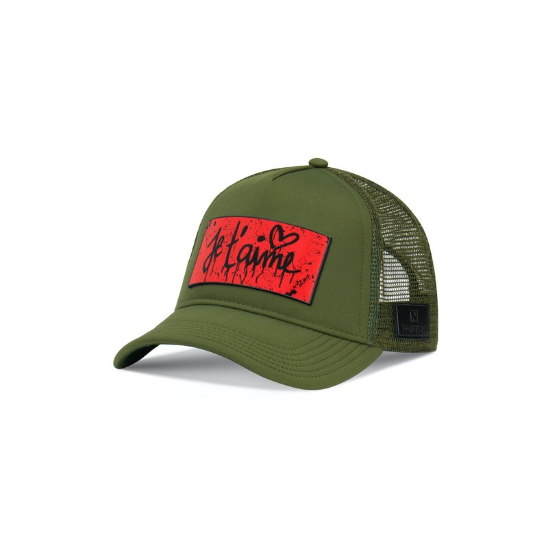 Partch Trucker Hat Kaki Removable Je T'aime Art In Green