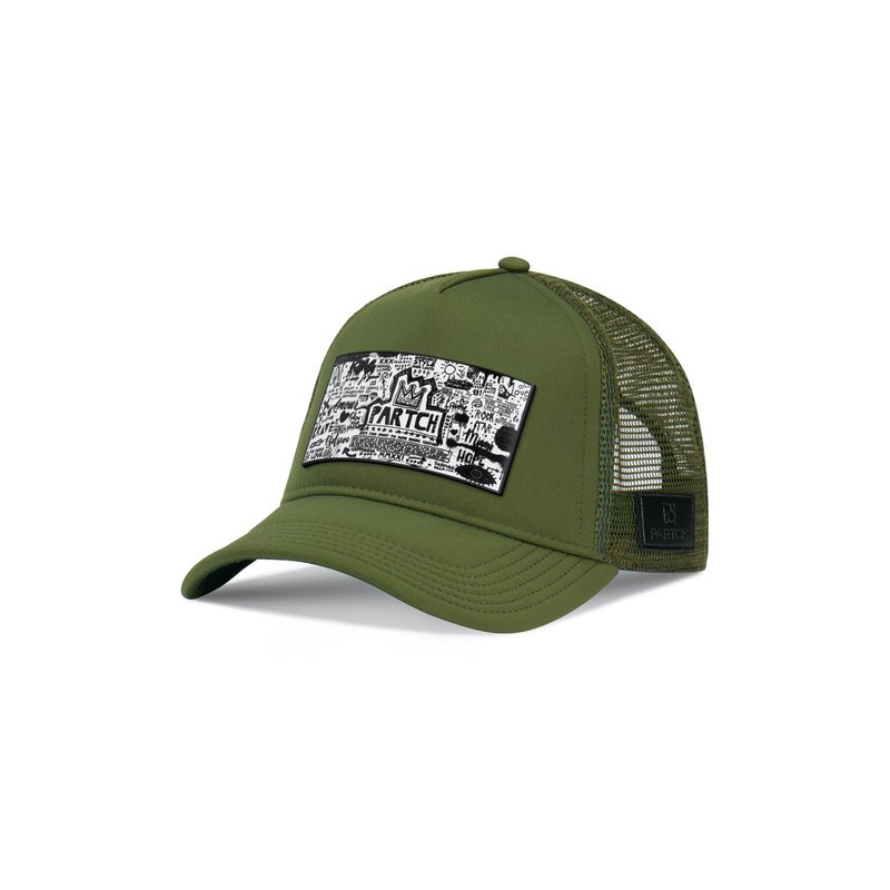 Partch Trucker Hat Kaki Removable Pop Love White/black Art In Green