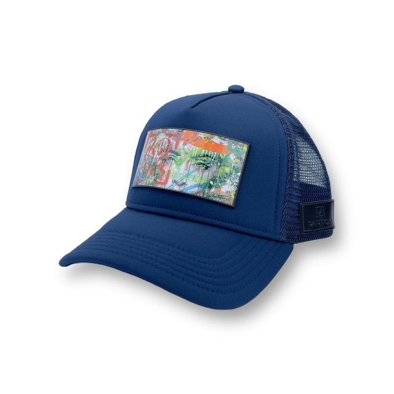 Partch Trucker Hat Navy Blue Removable Eyes Of Love Art