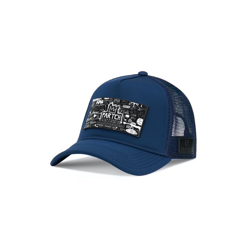 Partch Trucker Hat Navy Blue Removable Pop Love Black/white Art