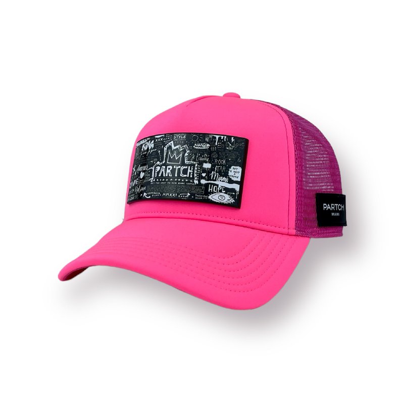 Partch Trucker Hat Pink Removable Pop Love Black/white Art