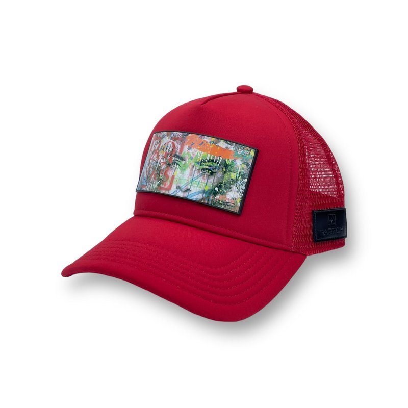 Partch Trucker Hat Red Removable Eyes Of Love Art