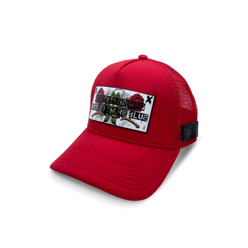 Partch Trucker Hat Red Removable Roses Art
