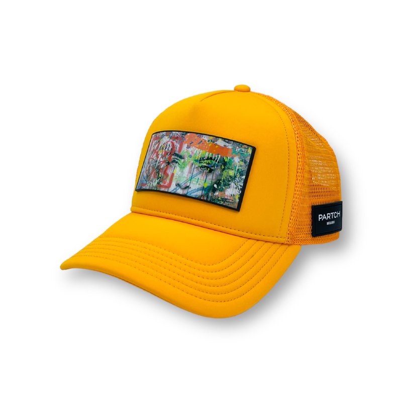 Partch Trucker Hat Yellow Removable Eyes Of Love Art