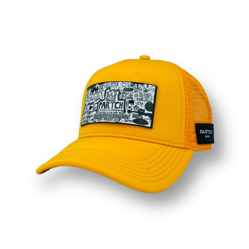 Partch Yellow Trucker Hat Removable Pop Love In Orange