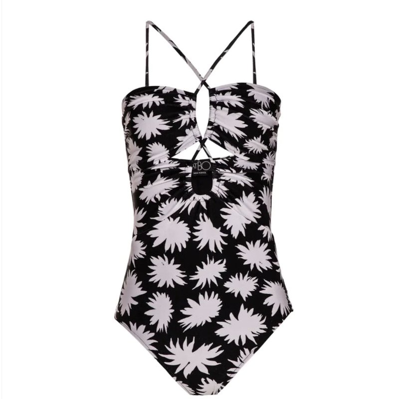 Shop Pat Bo Women Black White Floral Dahlia Lace Up One-piece Swimsuit