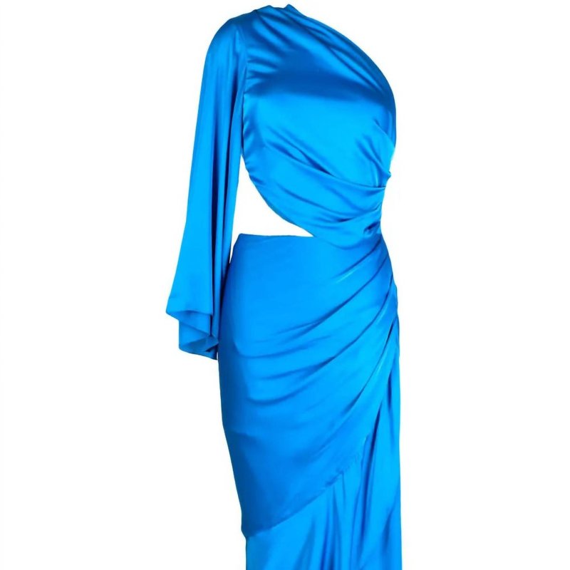 Shop Pat Bo Women's One Shoulder Draped Asymmetric Satin Maxi Dress In Blue