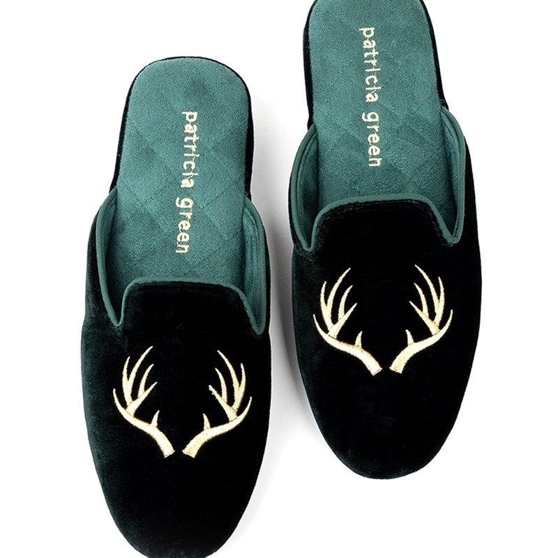 Patricia Green Antler Embroidered Slipper In Emerald
