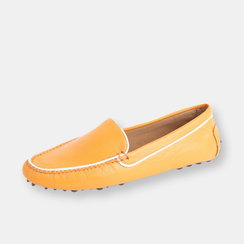 Patricia Green Jill Piped Driving Moccasin In Tangerine