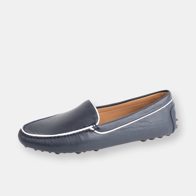 Patricia Green Jill Piped Driving Moccasin In Navy