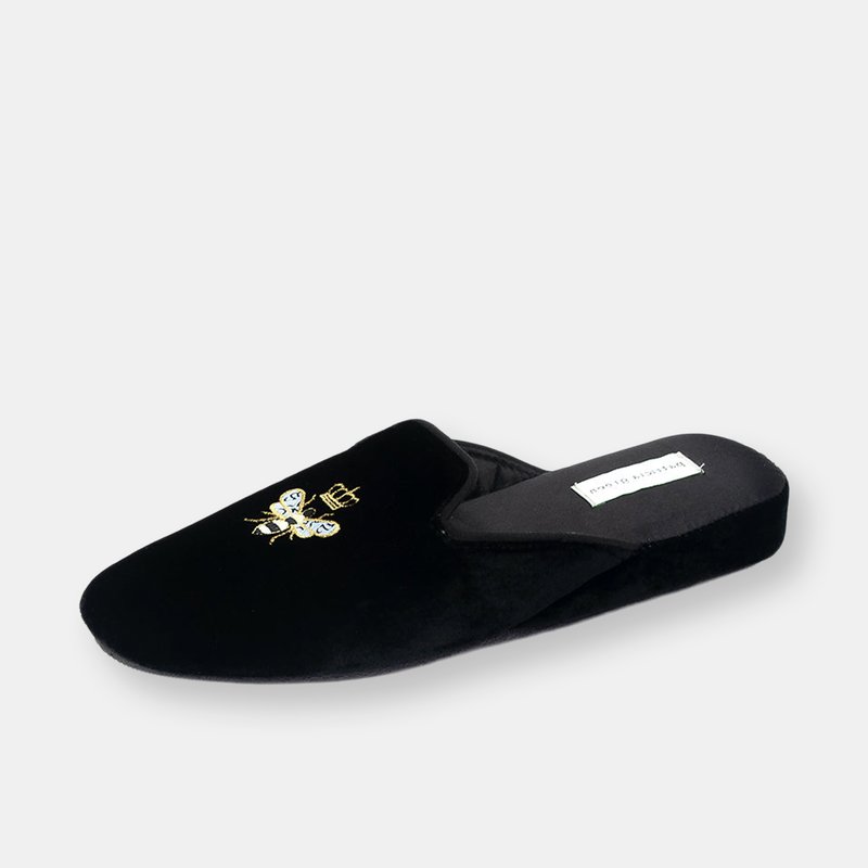 Patricia Green Queen Bee Embroidered Slipper In Black