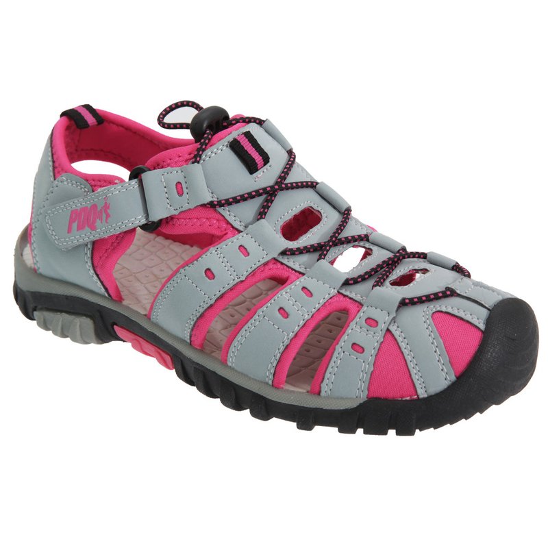 Pdq Ladies Toggle & Touch Fastening Sports Sandals In Grey