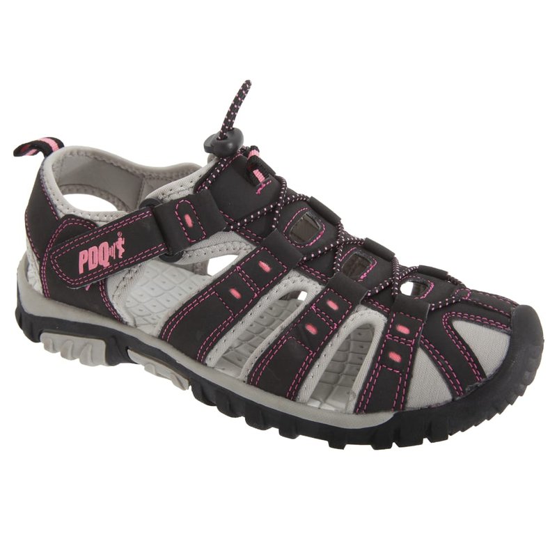 Pdq Womens/ladies Toggle & Touch Fastening Sports Sandals (black/pink)