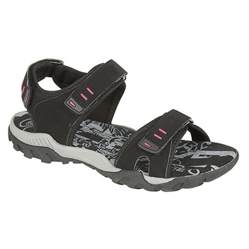 Pdq Womens/ladies Toggle & Touch Fastening Sports Sandals (black)