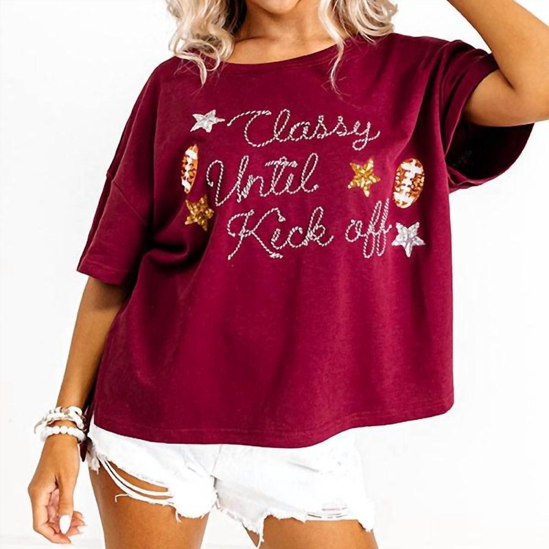Shop Peach Love Classy Until Kickoff Top In Red