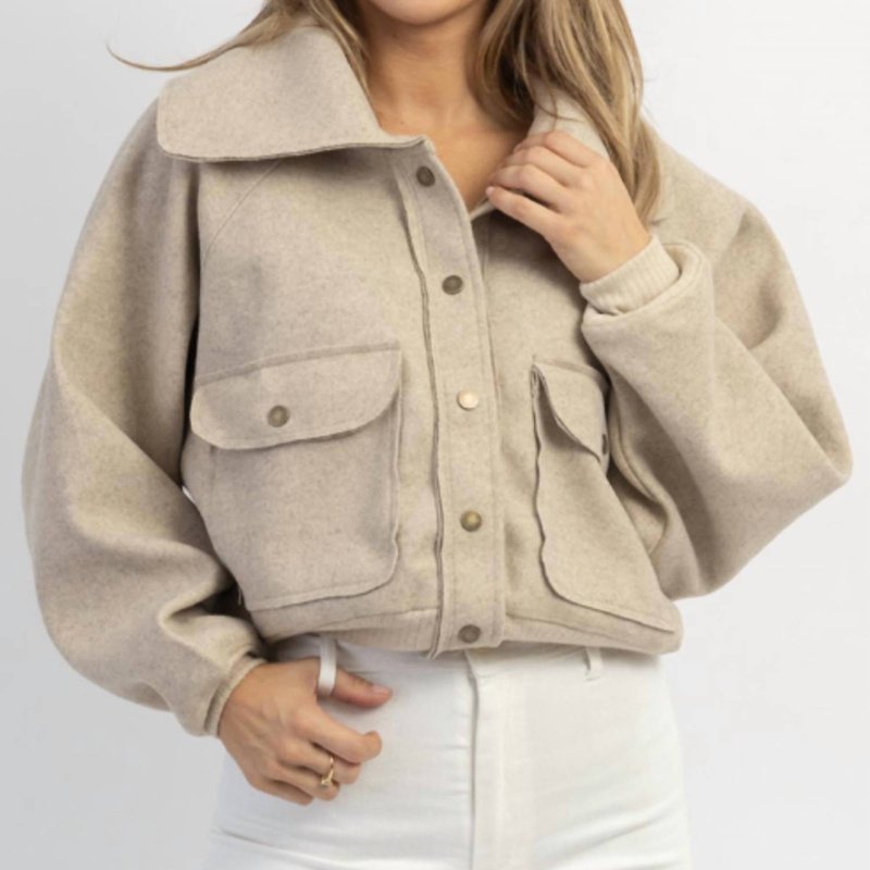 Shop Peach Love Venice Snap Button Collared Jacket In Brown