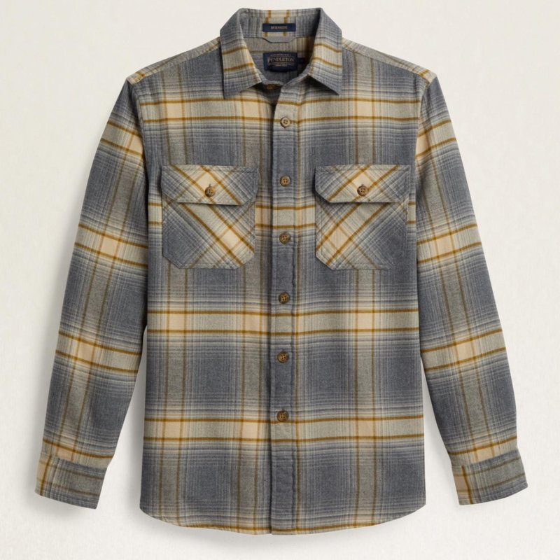 Shop Pendleton Burnside Flannel Shirt In Tan/oxford/olive Plaid In Grey