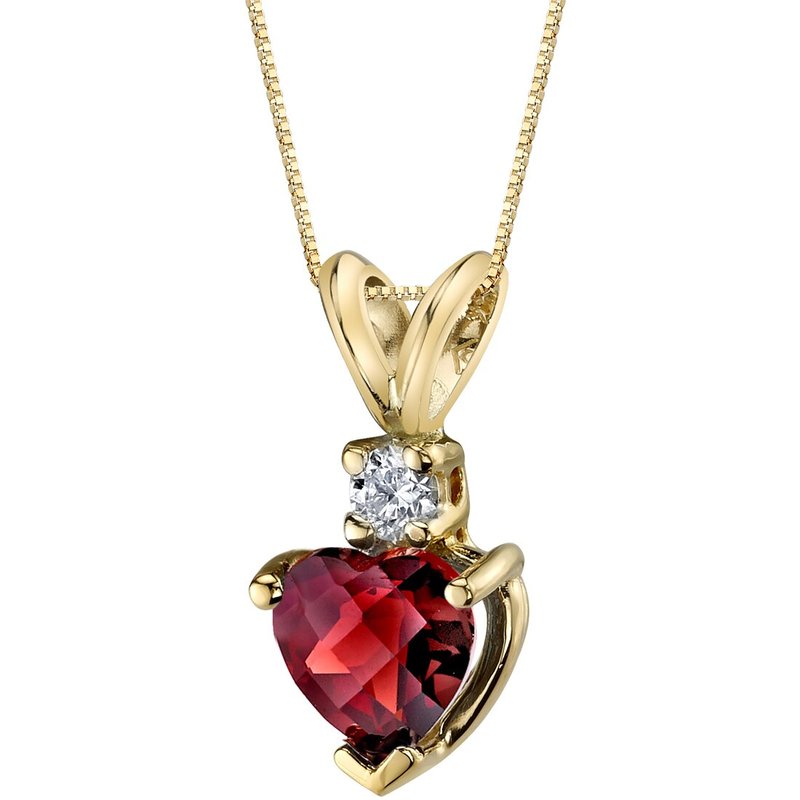 Peora 14 Karat Yellow Gold Heart Shape 1.50 Carats Garnet Diamond Pendant
