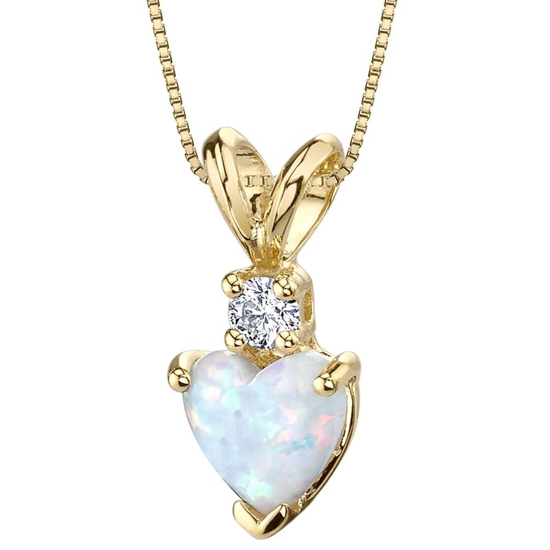 Peora 14 Karat Yellow Gold Heart Shape Created Opal Diamond Pendant