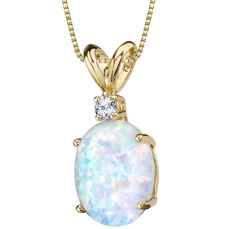 Peora 14 Karat Yellow Gold Oval Shape Created Opal Diamond Pendant
