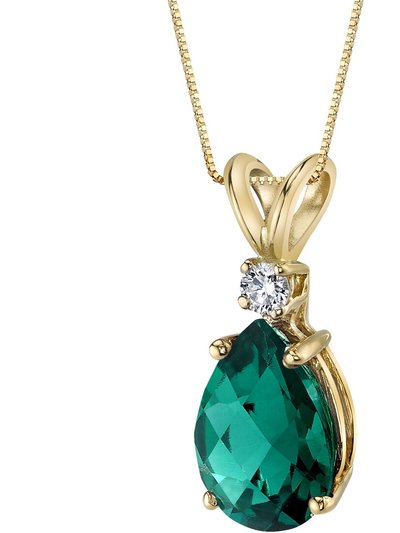 Peora 14 Karat Yellow Gold Pear Shape 1.75 Carats Created Emerald Diamond Pendant product