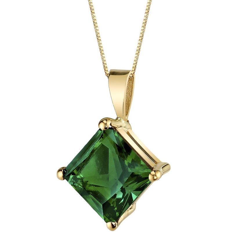 Peora 14 Karat Yellow Gold Princess Cut 2.25 Carats Created Emerald Pendant