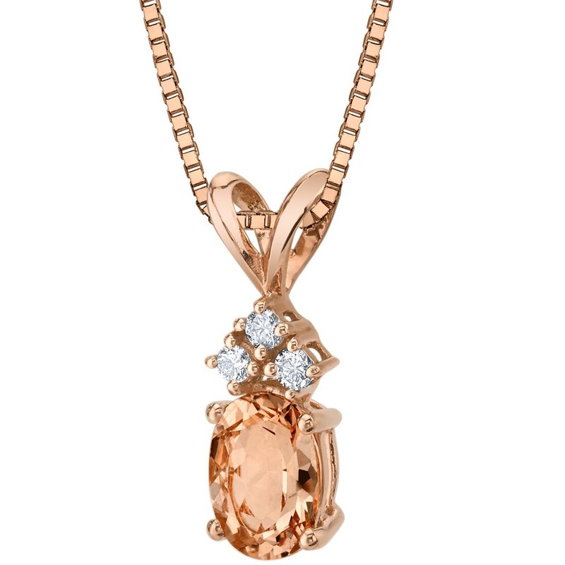 Peora 14k Rose Gold Oval Shape 0.75 Carats Morganite Diamond Pendant In Pink
