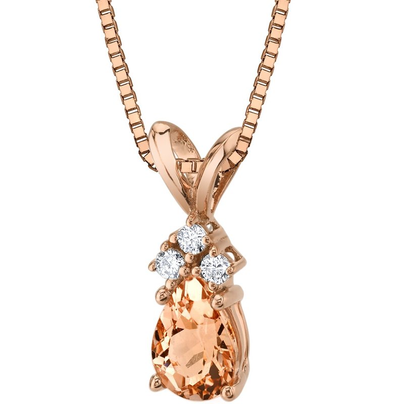Peora 14k Rose Gold Pear Shape 0.75 Carats Morganite Diamond Pendant