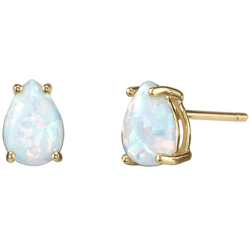 Peora 14k Yellow Gold Pear Shape Created Opal Stud Earrings