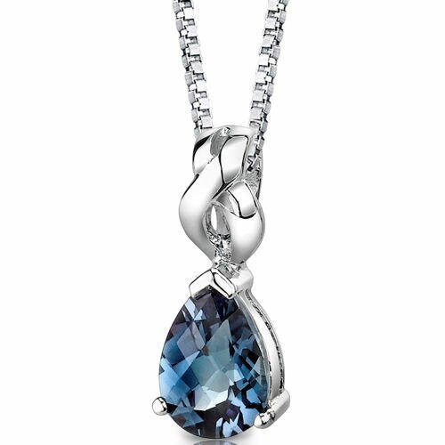 Peora Alexandrite Pendant Necklace Sterling Silver Pear Shape In Blue
