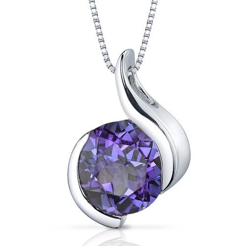 Peora Alexandrite Pendant Necklace Sterling Silver Round In Grey