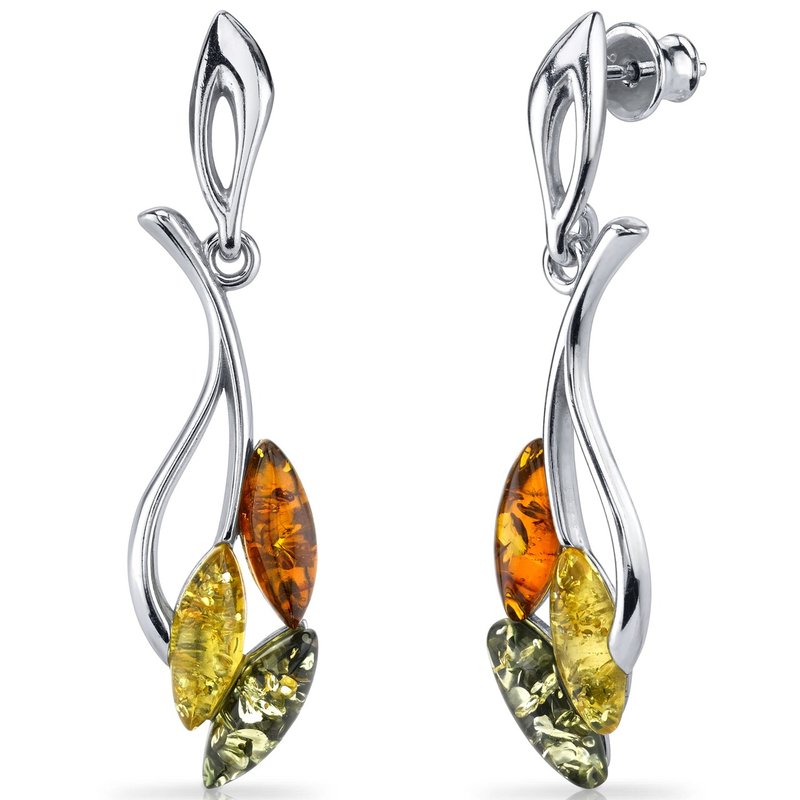 Peora Amber Leaf Dangle Earrings Sterling Silver Multiple Color In Grey