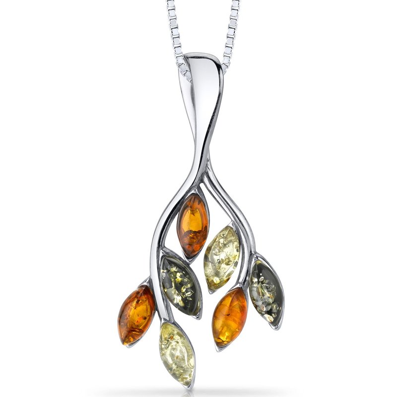 Peora Amber Leaf Pendant Necklace Sterling Silver Multiple Colors In Grey