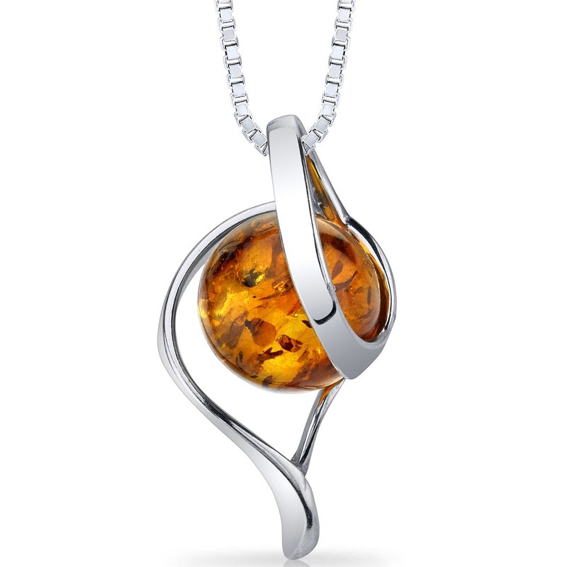 Peora Amber Open Spiral Pendant Necklace Sterling Silver Cognac In Grey