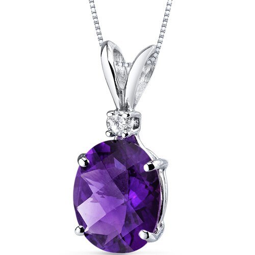 Peora Amethyst Pendant Necklace 14 Karat White Gold Oval In Grey
