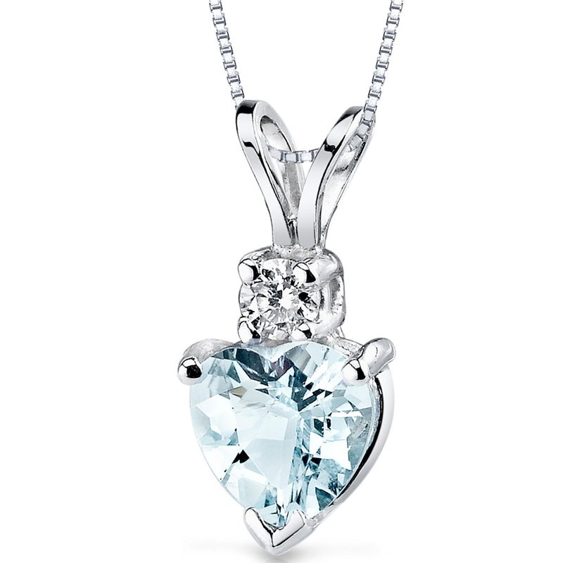 Peora Aquamarine Pendant Necklace 14 Karat White Gold Heart 0.7 Carats In Grey