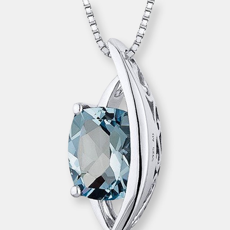 Peora Aquamarine Pendant Necklace Sterling Silver Radiant In Grey