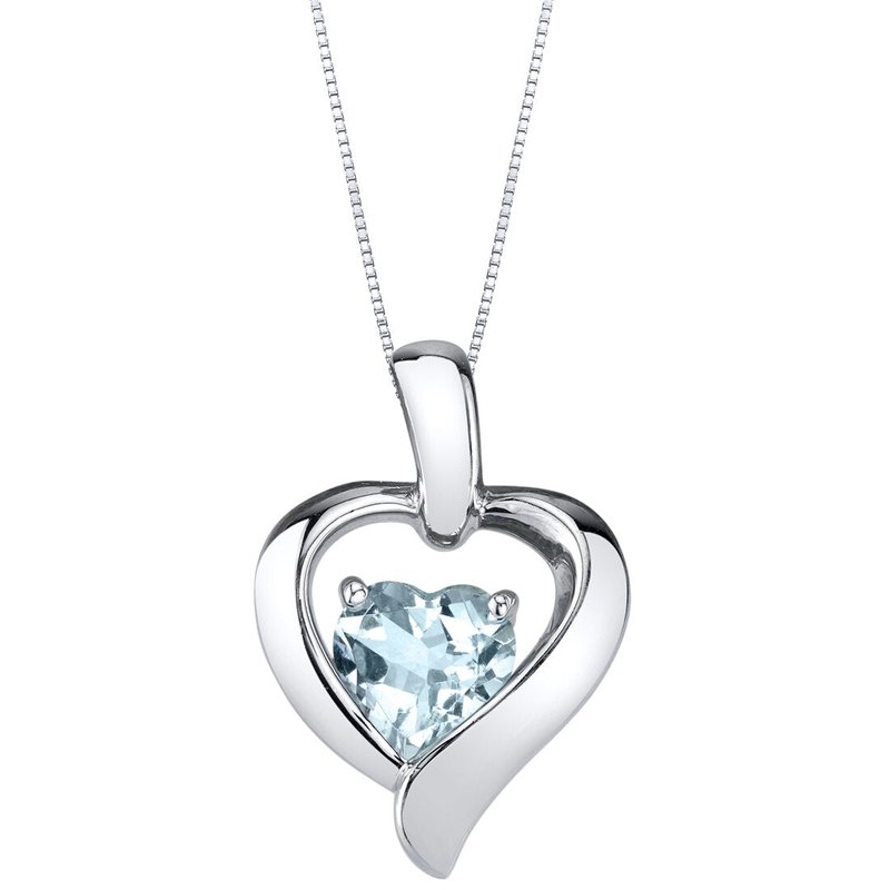 Peora Aquamarine Sterling Silver Heart In Heart Pendant Necklace In Grey