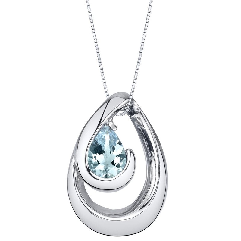 Peora Aquamarine Sterling Silver Wave Pendant Necklace In Grey