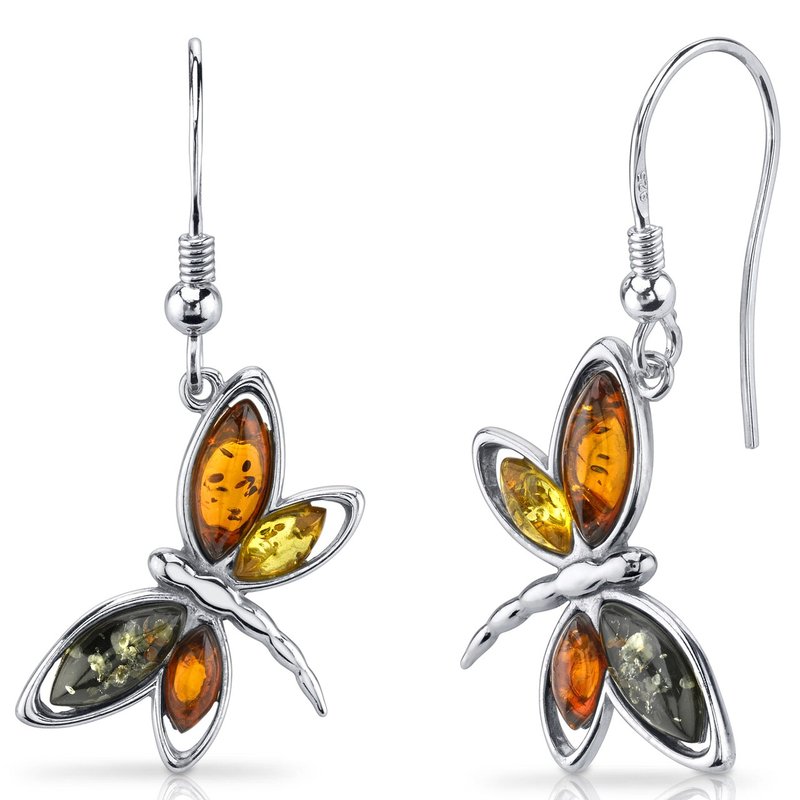 Peora Baltic Amber Butterfly Earrings Sterling Silver Multiple Colors In Grey