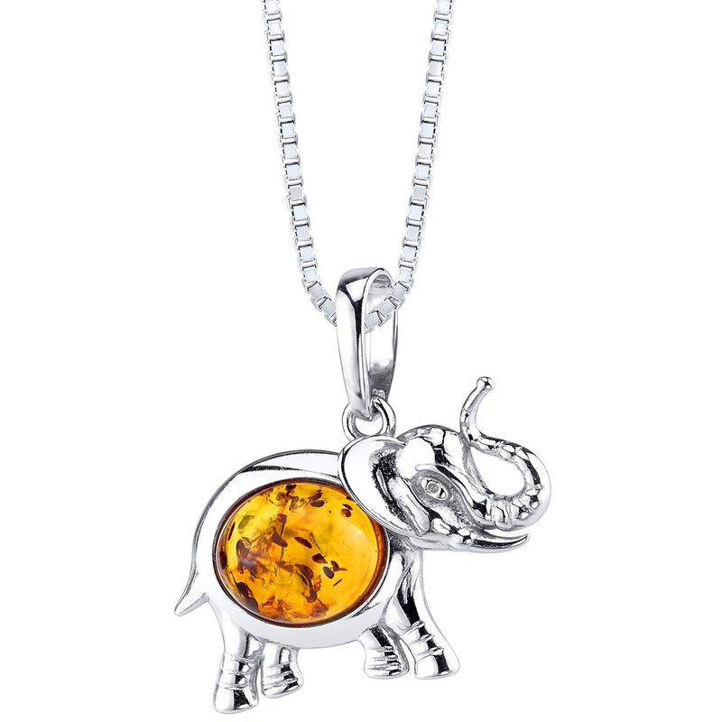Peora Baltic Amber Elephant Pendant Necklace Sterling Silver Multiple Color In Grey