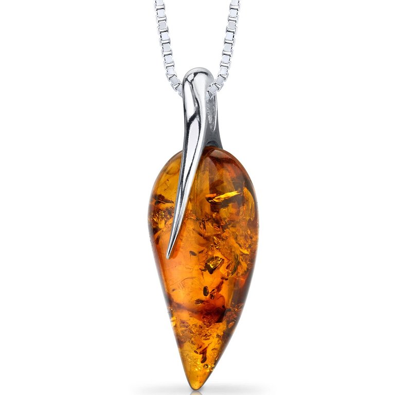 Baltic Amber Leaf Pendant with Sterling Silver