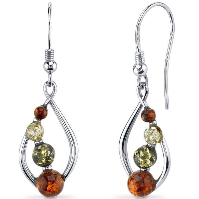 Peora Baltic Amber Open Leaf Earrings Sterling Silver Multiple Colors In Grey