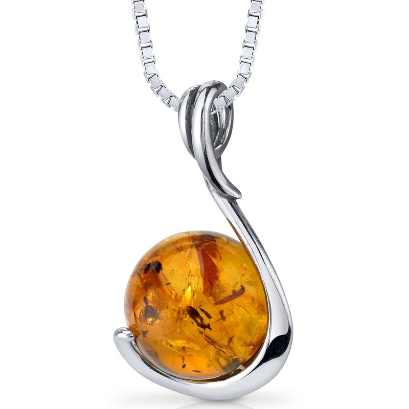 Peora Baltic Amber Sphere Pendant Necklace Sterling Silver Cognac In Orange