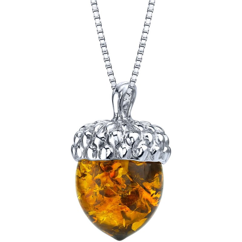 Peora Baltic Amber Sterling Silver Acorn Pendant Necklace In Gold