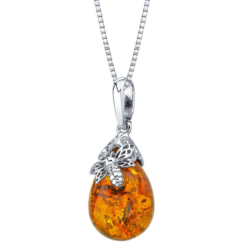 Peora Baltic Amber Sterling Silver Bee Pendant Necklace In Grey