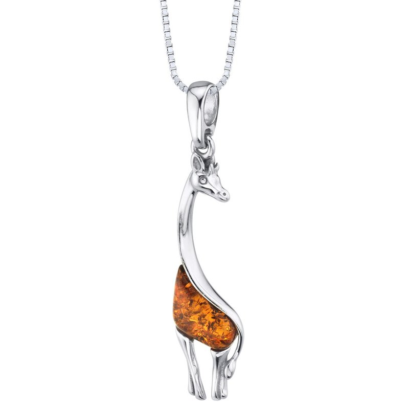 Peora Baltic Amber Sterling Silver Giraffe Pendant Necklace Cognac Color In Grey